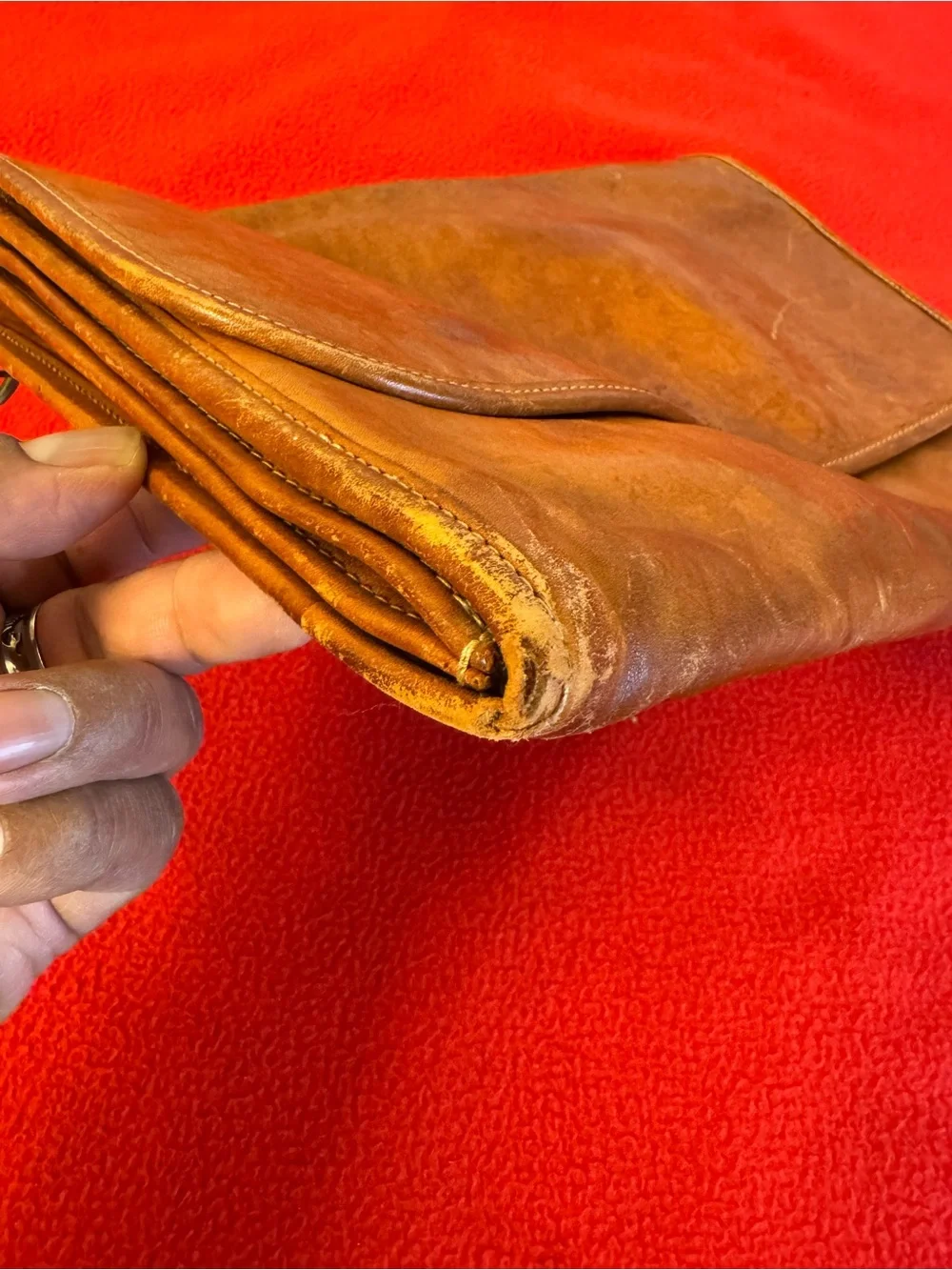IL Bisonte w/5 Compartment Clutch Messenger Tan Leather bag Italy Made Vintage